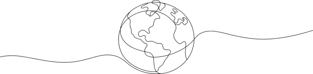 Minimalist continuous line drawing of planet earth globe world