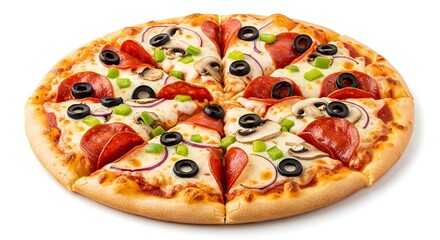 Whole Pepperoni Pizza With Olives Mushrooms And Onions