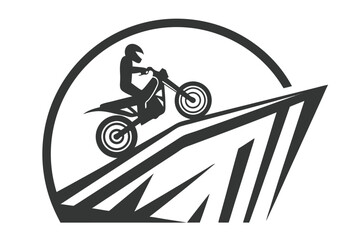 Motocross rider silhouette on peak, helmet, motorcycle, sport, vector, white background © Sonda