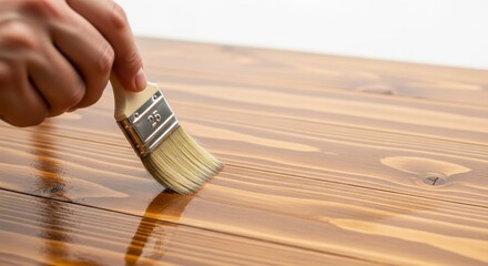 Applying Protective Finish to Wooden Surface with Brush for Durability and Aesthetics