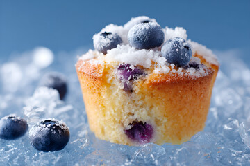 Snow themed muffin with sugar snow dusting