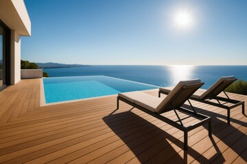 Fototapeta premium Villa Terrace with Infinity Pool and Lounge Area