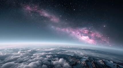Detailed View of Earth from Space with Milky Way Galaxy and Clouds at Night