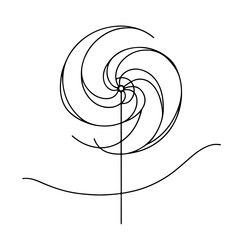 Pinwheel toy single line illustration in black minimalist style
