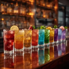 Rainbow Array of Refreshing Cocktails with Fresh Garnishes