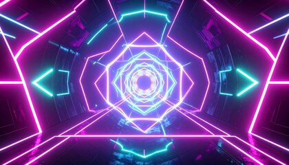 Neon tunnel with geometric patterns