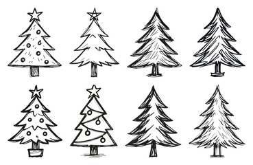 Obraz premium PNG Hand-drawn Christmas tree illustrations, element set on transparent background