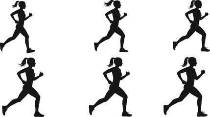 Silhouette woman running, jogging exercise, fitness workout, active lifestyle, healthy body, outdoor training, sports activity, motivation, wellness, athletic strength