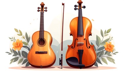 Naklejka premium Illustration of acoustic guitar and violin