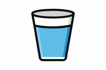 Simple cartoon glass of blue water isolated on white background