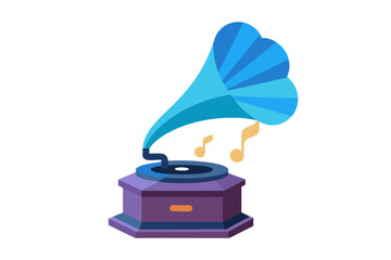 Vintage gramophone playing music with notes