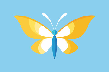 Stylized yellow and white butterfly on a blue background