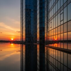 Sunset Glow Reflecting on a Glass Skyscraper