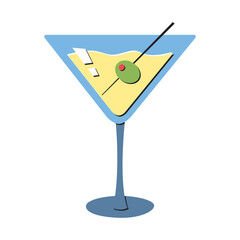Martini cocktail glass paper style flat design illustration isolated vector