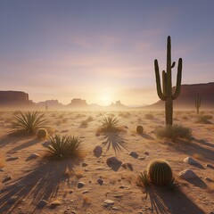 Serene Desert Plain with Lone Succulents