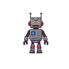 Glowing Neon Pixel Art Robot Character