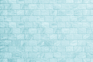Obraz premium Blue brick concrete stone texture for background in wallpaper. Brick wall and sand stone in plaster of tone vintage. Pattern abstract wall of light cyan color, cement texture mint green for design.