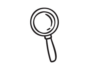 Magnifying glass, line art school doodle, outline contour, monochrome, hand drawn