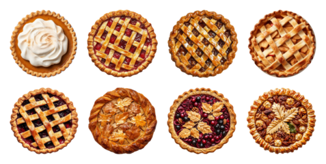 PNG Assorted decorative pies display, element set on transparent background