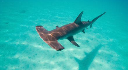 Obraz premium Graceful hammerhead shark gliding effortlessly through turquoise waters 