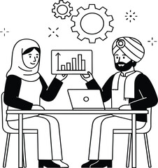 Fototapeta premium Inclusive Workplace Vector Icons | Diverse Religious Attire and Team Unity Symbols