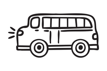 School bus variant, transport to class, line art school doodle, outline contour, monochrome, hand drawn