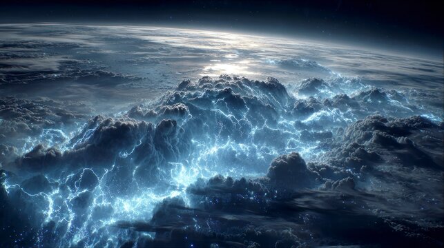 Alien planet landscape with lightning