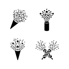 Vector art of collection of party popper icons, perfect for adding a festive touch to your designs and celebrating special occasions