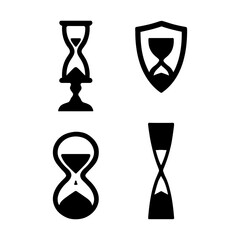 Vector art of four hourglasses showing the passage of time, representing deadlines, countdowns, and time management
