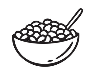 Cereal bowl breakfast, line art school doodle, outline contour, monochrome, hand drawn