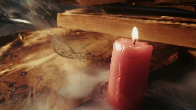 The Eye of Providence Illuminati Symbol on Old Parchment in Candle Light