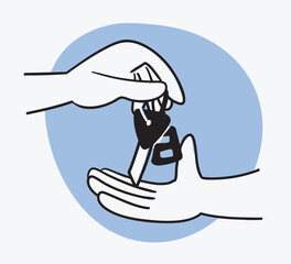 The real estate seller hands over the keys to the buyer, the client. Illustration shows the transaction of buying, renting or selling real estate. Services of realtor