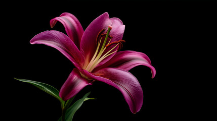 Close-up photo of a lily flower opening against a black background
