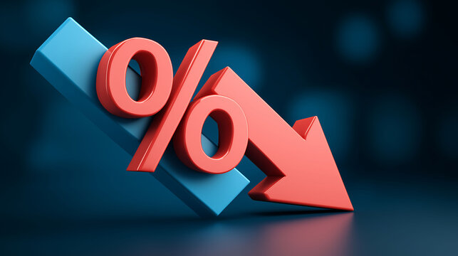 Discount arrow icon pointing down with percent symbol
