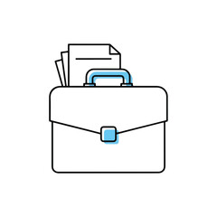 Briefcase with documents in a minimalist style on white background  