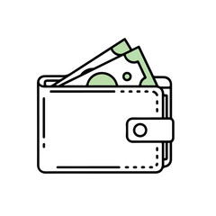 Wallet with money in minimalist line art style  