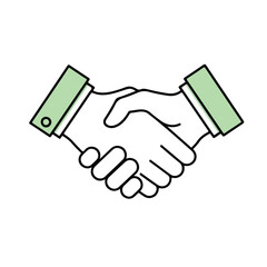 Hands shaking in agreement with green-colored sleeves and outline  