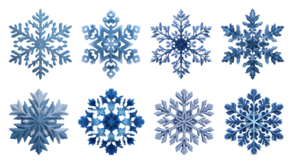 PNG Intricate blue snowflake designs, element set on transparent background