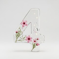 Glass number four with floral design on light background  