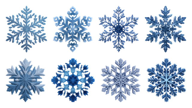 PNG Intricate blue snowflake designs, element set on transparent background