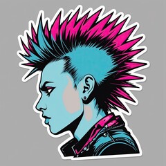 Punk-inspired woman with spiked hair in colorful graphic style  