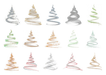 Obraz premium PNG Colorful spiral Christmas trees, element set on transparent background