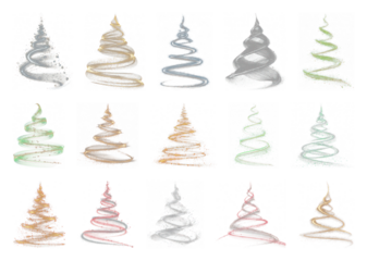 PNG Colorful spiral Christmas trees, element set on transparent background