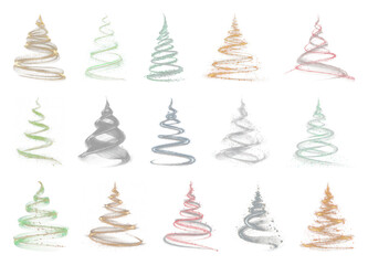 Obraz premium PNG Colorful spiral Christmas trees, element set on transparent background