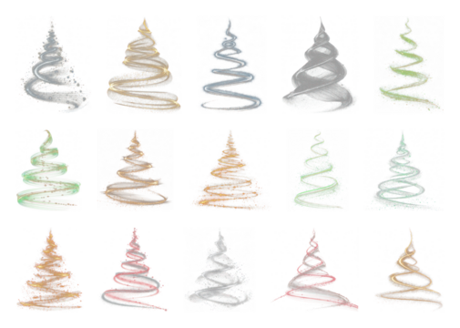 PNG Colorful spiral Christmas trees, element set on transparent background