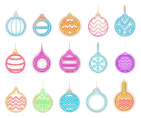PNG Vibrant neon Christmas ornaments collection, element set on transparent background