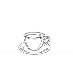 Simple line drawing of coffee cup on saucer depicting minimalism  