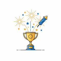 Winner trophy with fireworks and stars in colorful design  