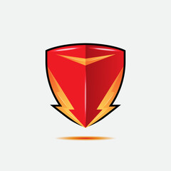 shield and lightning logo template with red and yellow color