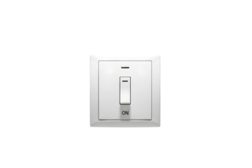 Closeup of a white light switch isolated on transparent background in the wall